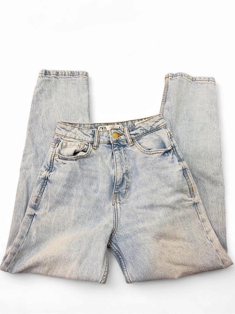 Zara Light Wash High-Rise Mom Fit Jeans Women's Straight Leg Jeans Blue Size 0